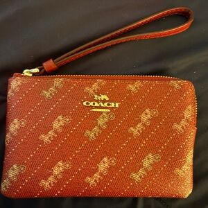 Coach Red Wristlet with Gold Accents
